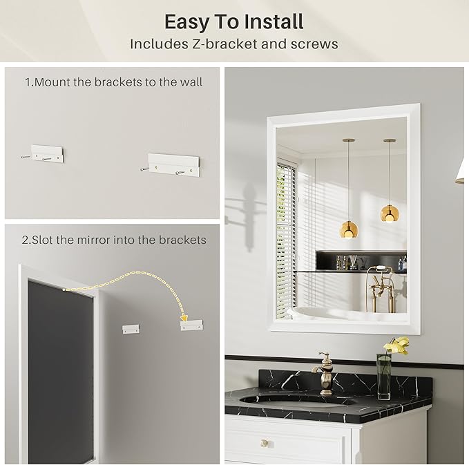 22x30 Inch White Bathroom Mirror - Image 7