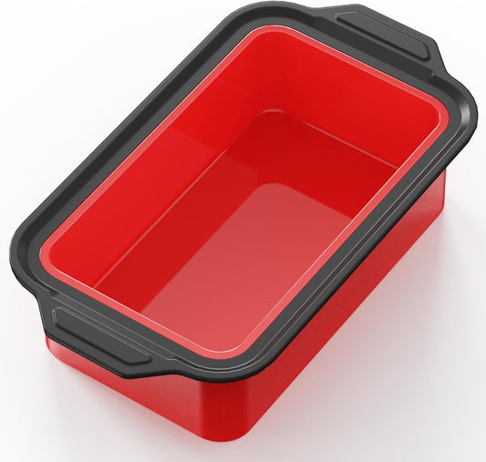 BRONYPRO 9x5 Inch Non-Stick Bread Loaf Pan,Non-Toxic Silicone Baking Mold For Homemade Bread,Heavy-Duty Steel Frame,Dishwasher Safe-Red