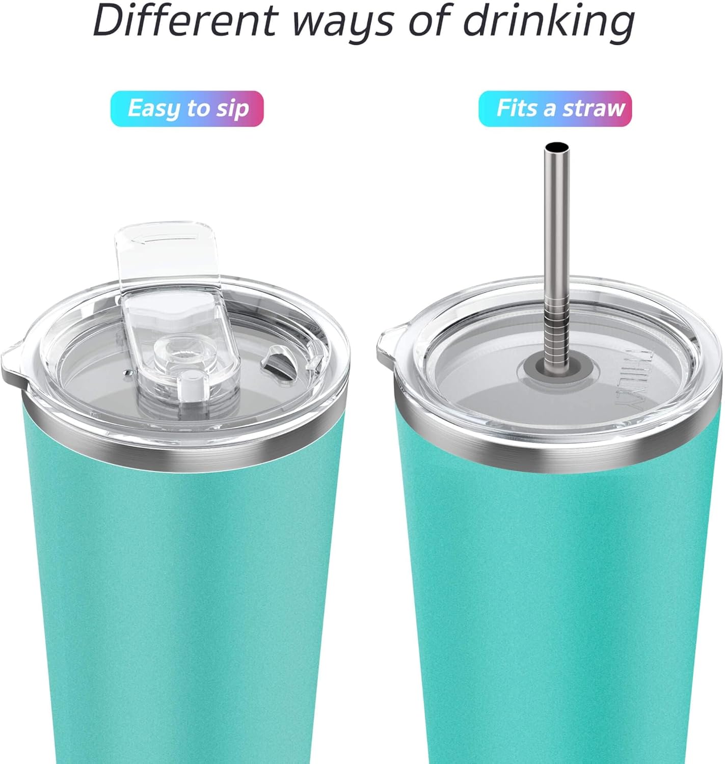 THILY Tumbler Vacuum Insulated Travel Mug 26 oz Coffee Cup with Lids and Straws, Reusable, Splash-Proof, Powder Coated, Keep Ice Drinks Cold, Teal