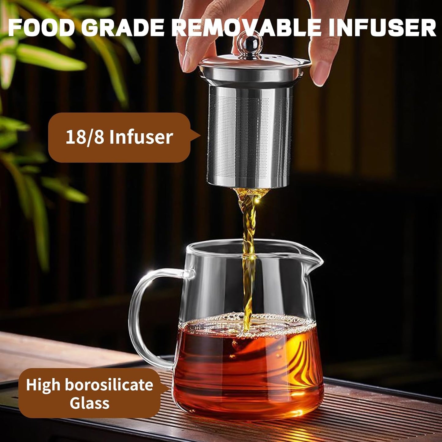 Glass Teapot, Tea Pot with Removable Infusers for Loose Tea, Borosilicate Glass Tea Kettle Tea Maker Stovetop for Party, Camping,Travel (950ML)