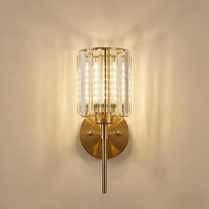 Gold Crystal Wall Sconce Battery Operated and Rechargeable Wall Light by Unknown