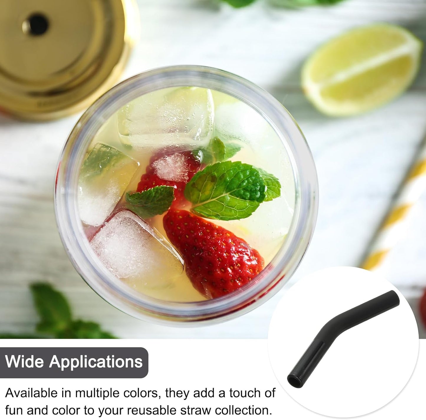 uxcell 12Pcs Silicone Straw Tips, Silicone Straw Elbows Tip, Soft Reusable Metal Straw Covers Fit for 8mm/0.31" OD Stainless Steel Straws, Black