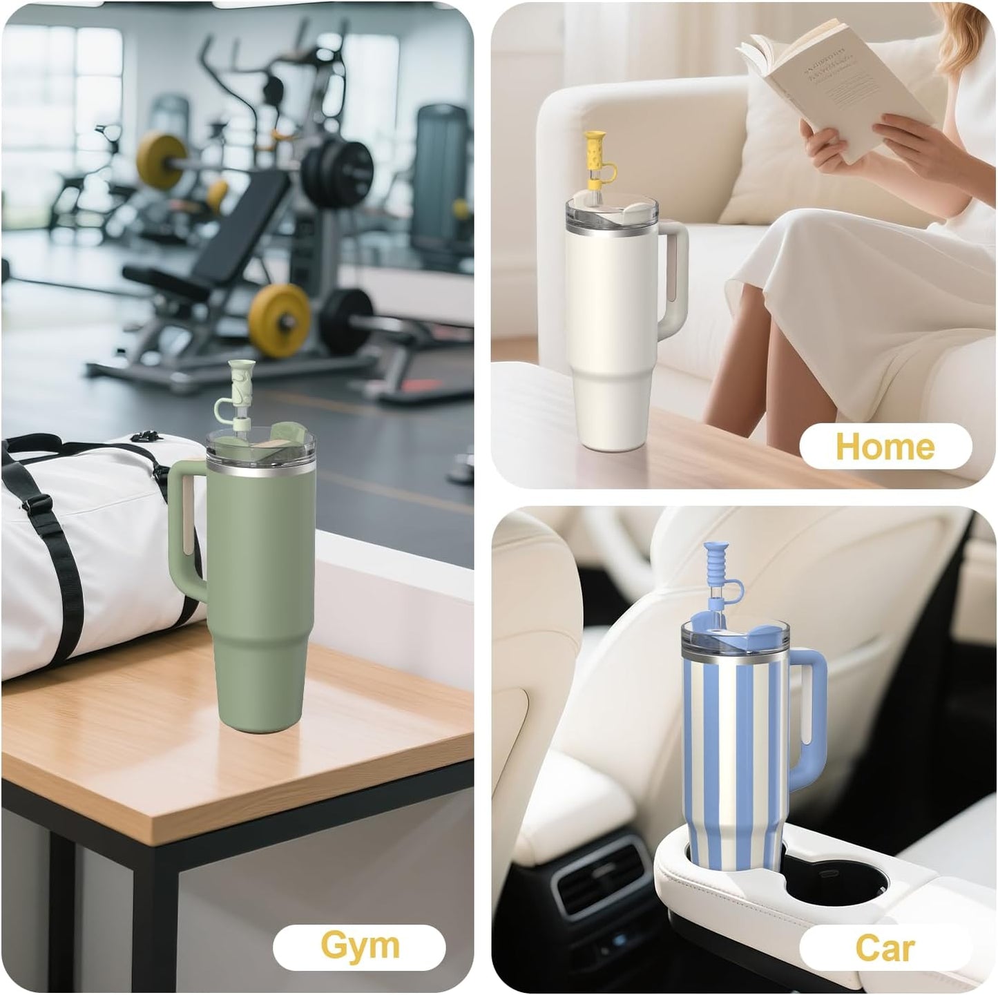 YOTIME Silicone Straw Covers Cap, 6 Pcs Reusable 0.39in/10mm Suction Cup Straw Toppers for Stanley Cup 40 30 oz, Multicolor