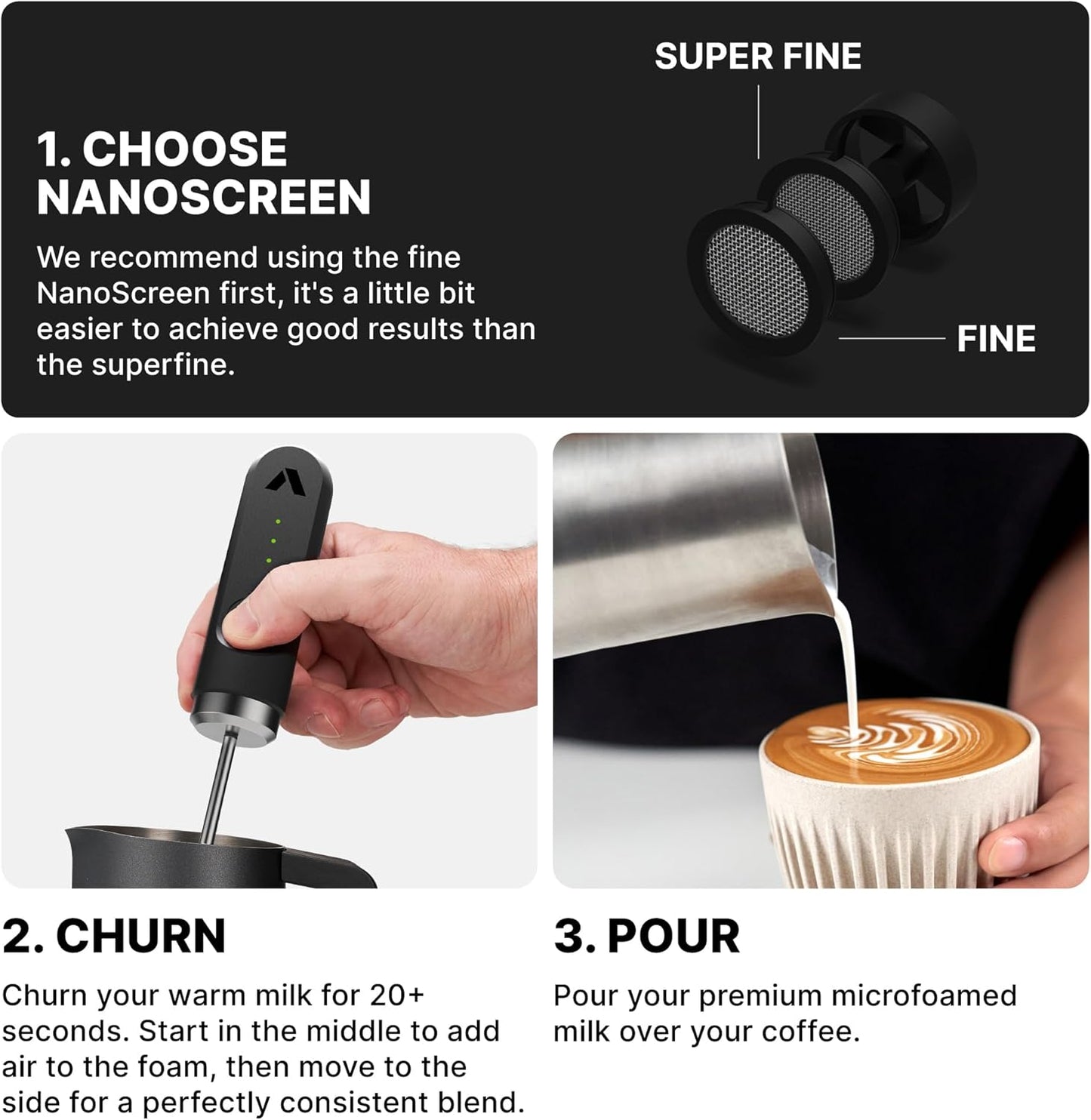 Subminimal NanoFoamer Lithium Performance Milk Foamer | USB-C Rechargeable, IP4 Waterproof, Dual-Speed, Stainless Steel | Premium Microfoamed Milk in 30 Seconds, Barista-Style Coffee Drinks at Home
