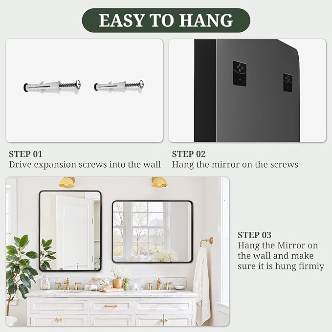 Bathroom Mirror 36x24 Inch Black Metal Frame Rectangle Vanity Mirror - Image 7