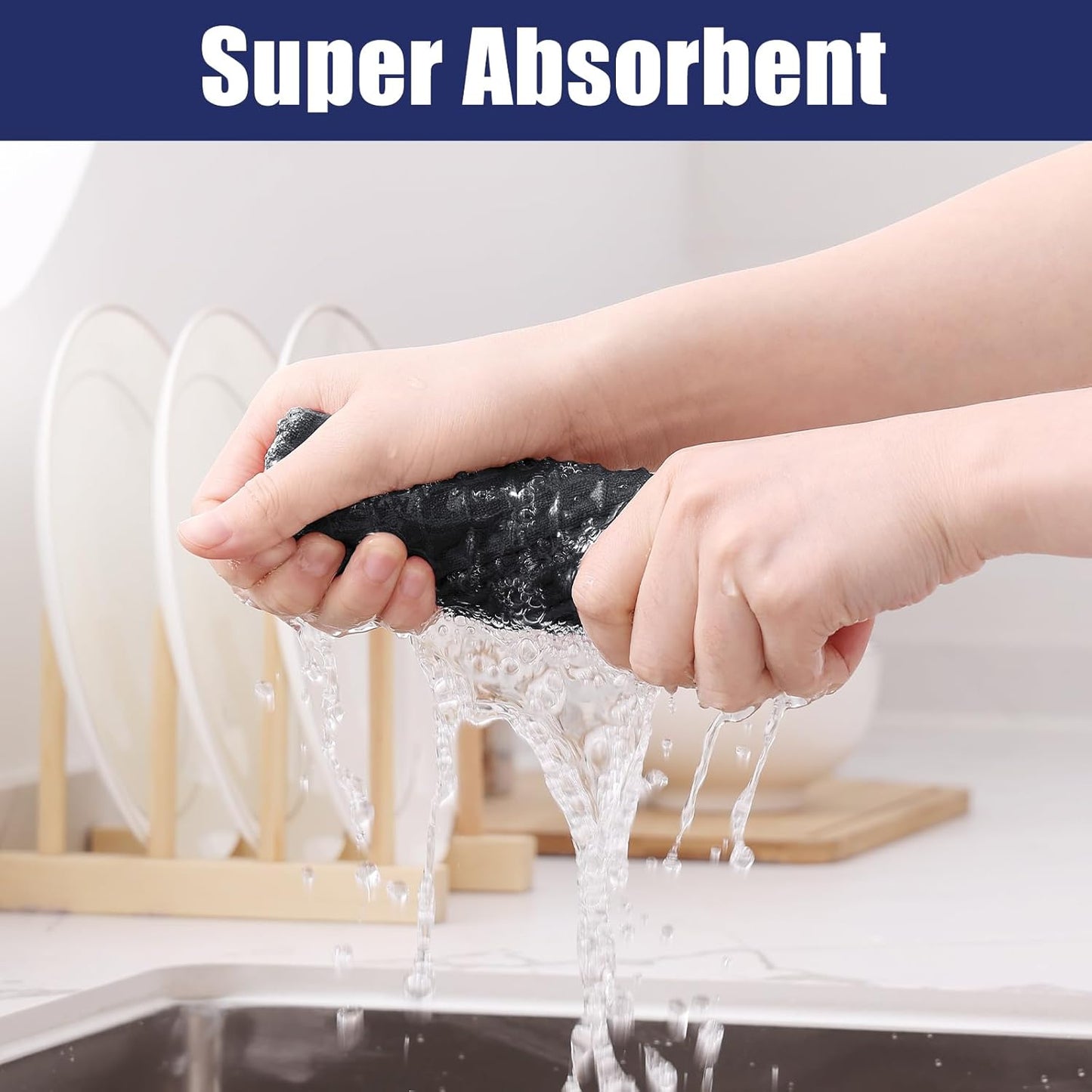 Homaxy Microfiber Waffle Weave Kitchen Dish Cloths, 12 x 12 Inch Ultra Absorbent and Solid Color Dish Towels for Kitchen Fast Drying Dishcloth for Washing Dishes, 6 Pack, Dark Grey