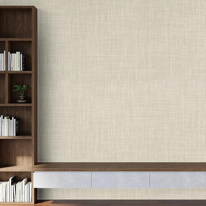 SHUFA Gray Beige Cotton-Like Textured Grasscloth Wallpaper Matte Thick Real - Image 8