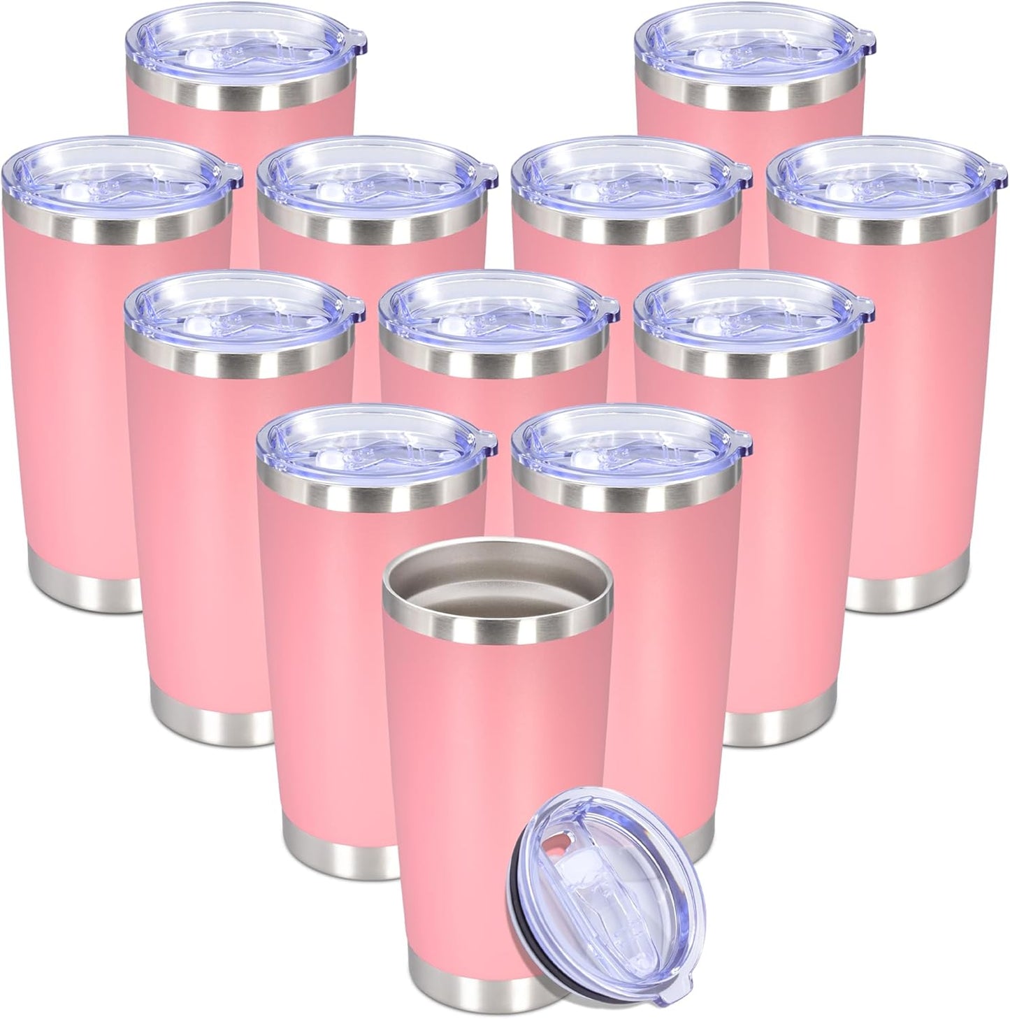 20 oz Tumbler with lid Double Wall Vacuum Insulated Tumblers Stainless Steel Coffee Mug Travel Coffee Tumbler Powder Coated Tumbler Cup Keep Hot&Cold - (Pink 12 Pack)