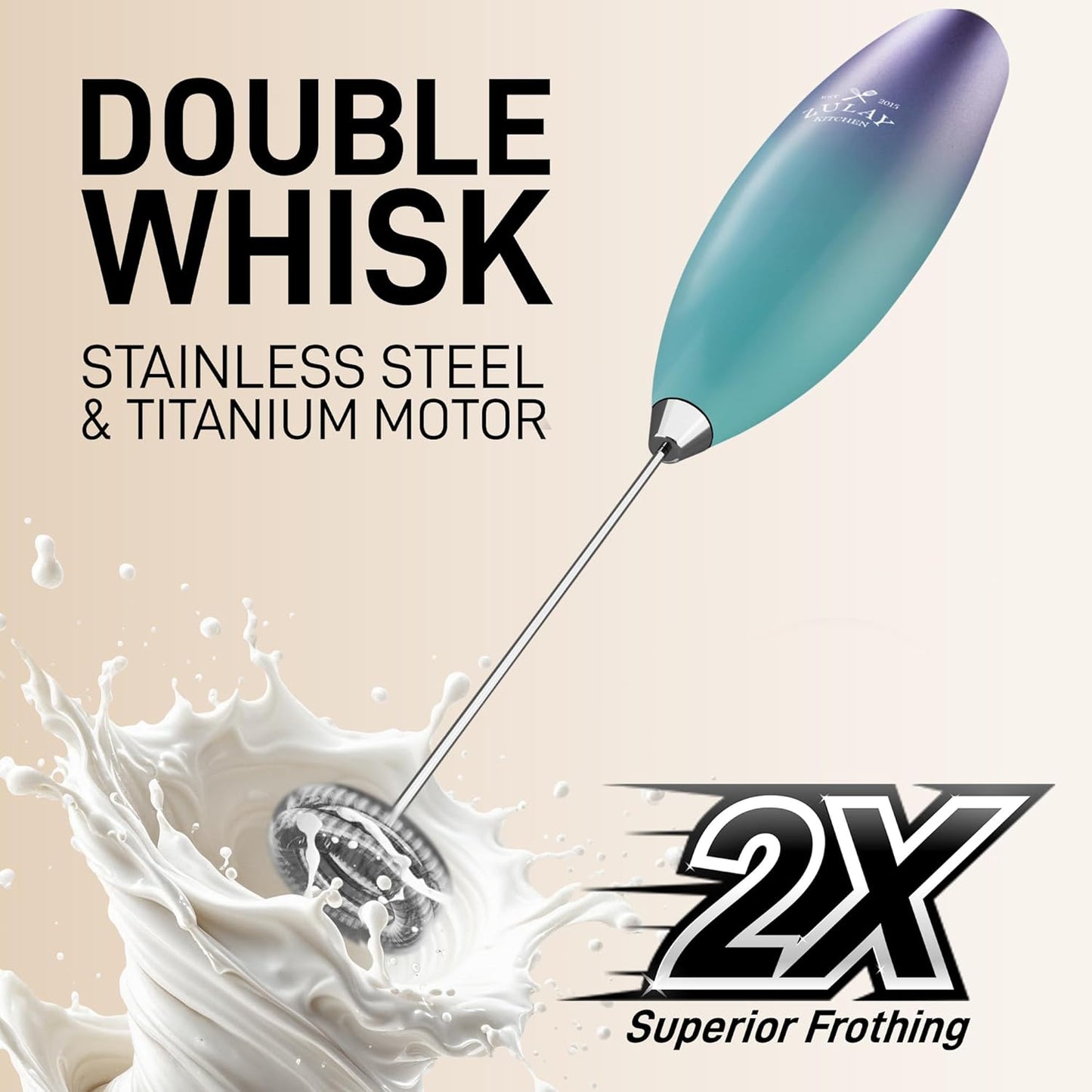 Zulay Kitchen Whisk Milk Frother with 4 Duracell Batteries - Powerful Handheld Foam Maker for Coffee, Lattes, Matcha, Hot Chocolate & Cappuccinos - Whip Creamy Froth in Seconds