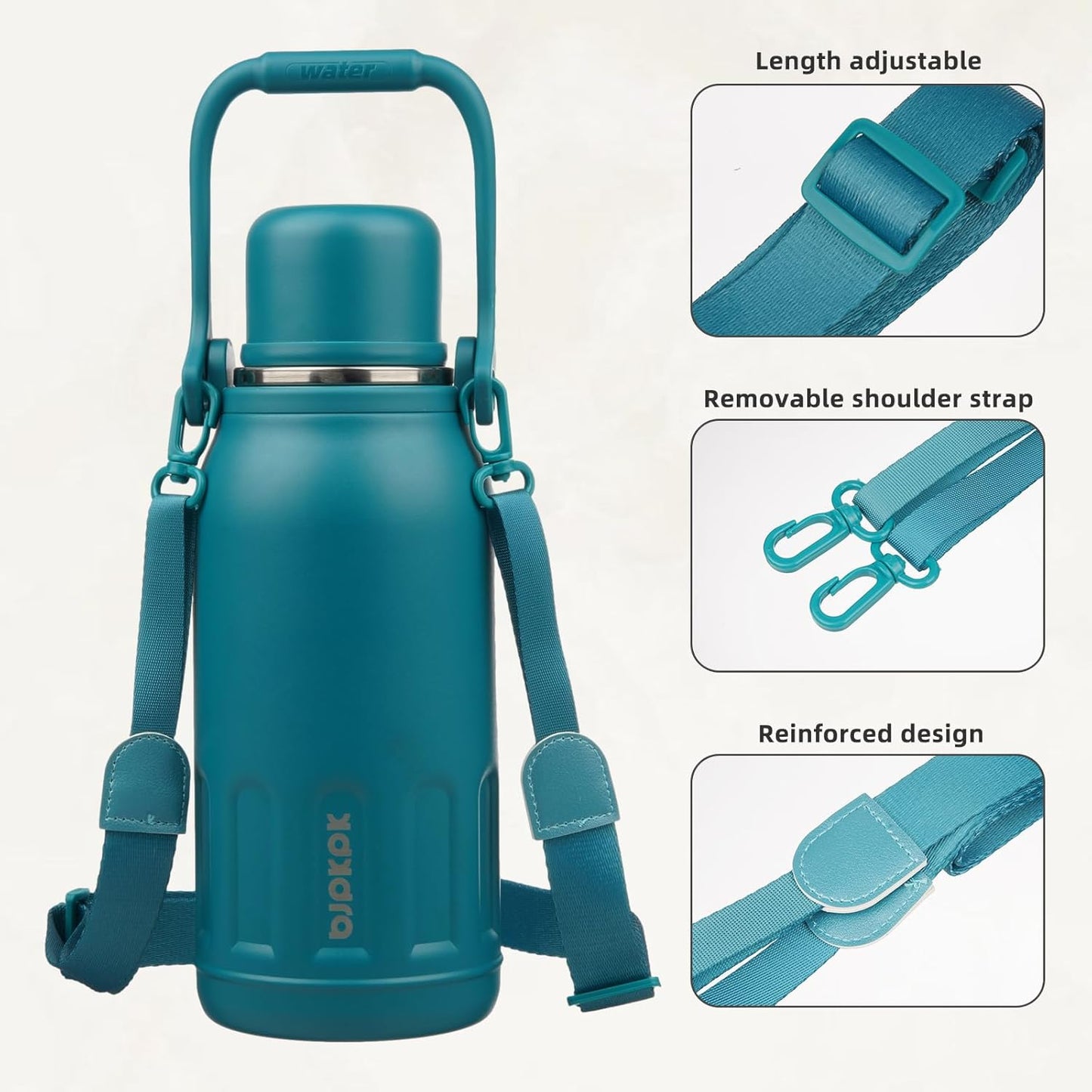 BJPKPK Insulated Water Bottle 40oz Stainless Steel Water Bottles with Handle and Cup Lid Vacuum Insulated Metal Thermos for Traveling,Laguna