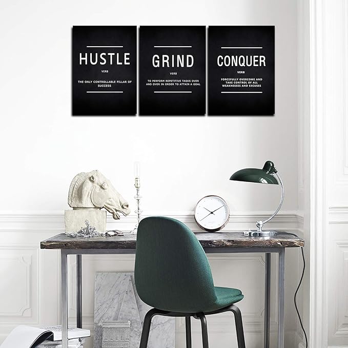 KAWAHONE Inspiration Canvas Wall Art Large, Grind Hustle Conquer Quotes Poster - Image 2