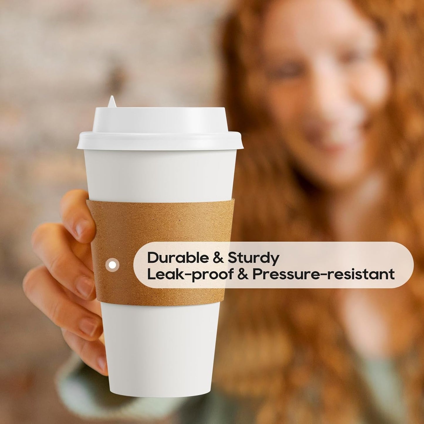 JOLLY PARTY [50 Pack] 16 oz Paper Coffee Cups, Disposable Paper Coffee Cup with Lids, Sleeves, and Stirrers, Hot/Cold Beverage Drinking Cup for Water, Juice or Tea, Suitable for Home, Shops and Cafes