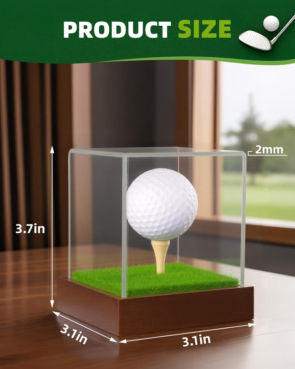 Golf Ball Display Case - Clear Acrylic Cube with Solid Wood Base & Tee, Anti-Dust Transparent Holder for Single Golf Ball, Ideal for Collectibles, Souvenirs & Gifts, Display Special Golf Balls