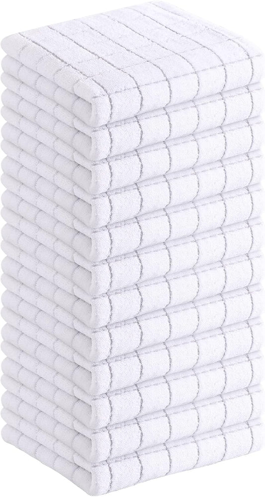 Homaxy 100% Cotton Terry Kitchen Dish Cloths, Ultra Soft and Absorbent Dish Towels for Kitchen, Suitable for Drying and Washing Dishes, 12 Pack, 12 x 12 Inches, White