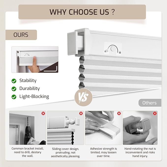 Grandekor No Drill No Tools Cordless Cellular Shades, 29.5" W x 64" H, UV - Image 5