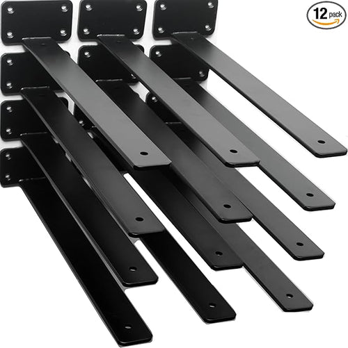 12 Pack - 14 inch Black Hidden L Shelf Bracket Iron Floating Shelf Brackets by MHMYDZ