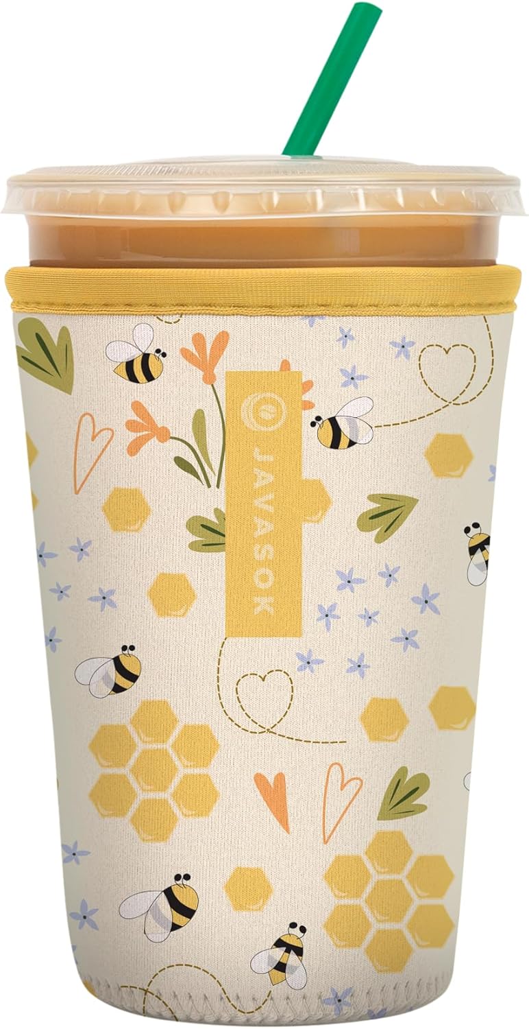 Sok It JavaSok Iced Coffee & Cold Soda Insulated Neoprene Cup Sleeve (Honeycomb Buzz, Medium: 22-28oz)