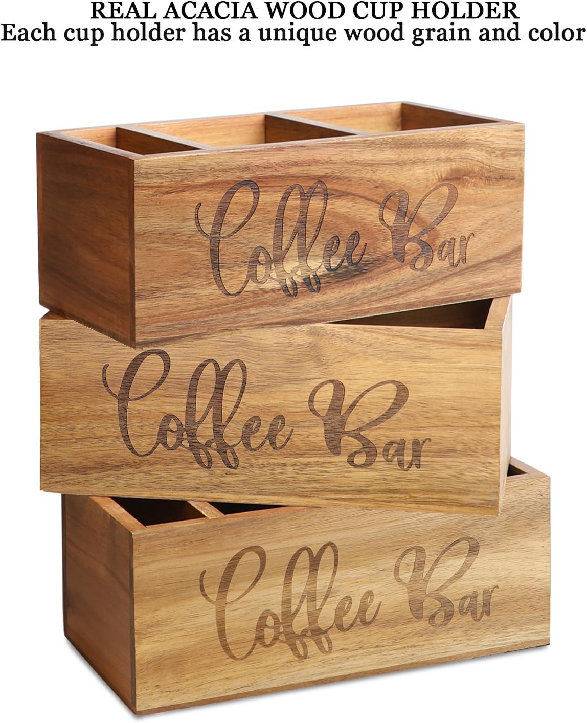 Acacia Wood Station Organizer,Coffee Station Organizer for Cup Lid Stirrers Pod, Disposable Coffee Cup Holder, Farmhouse Accessories Decor, Brown Labeled Coffee Bar