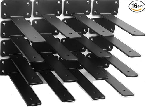 16 Pack - 8 inch Black Hidden L Shelf Bracket Iron Floating Shelf Brackets by MHMYDZ