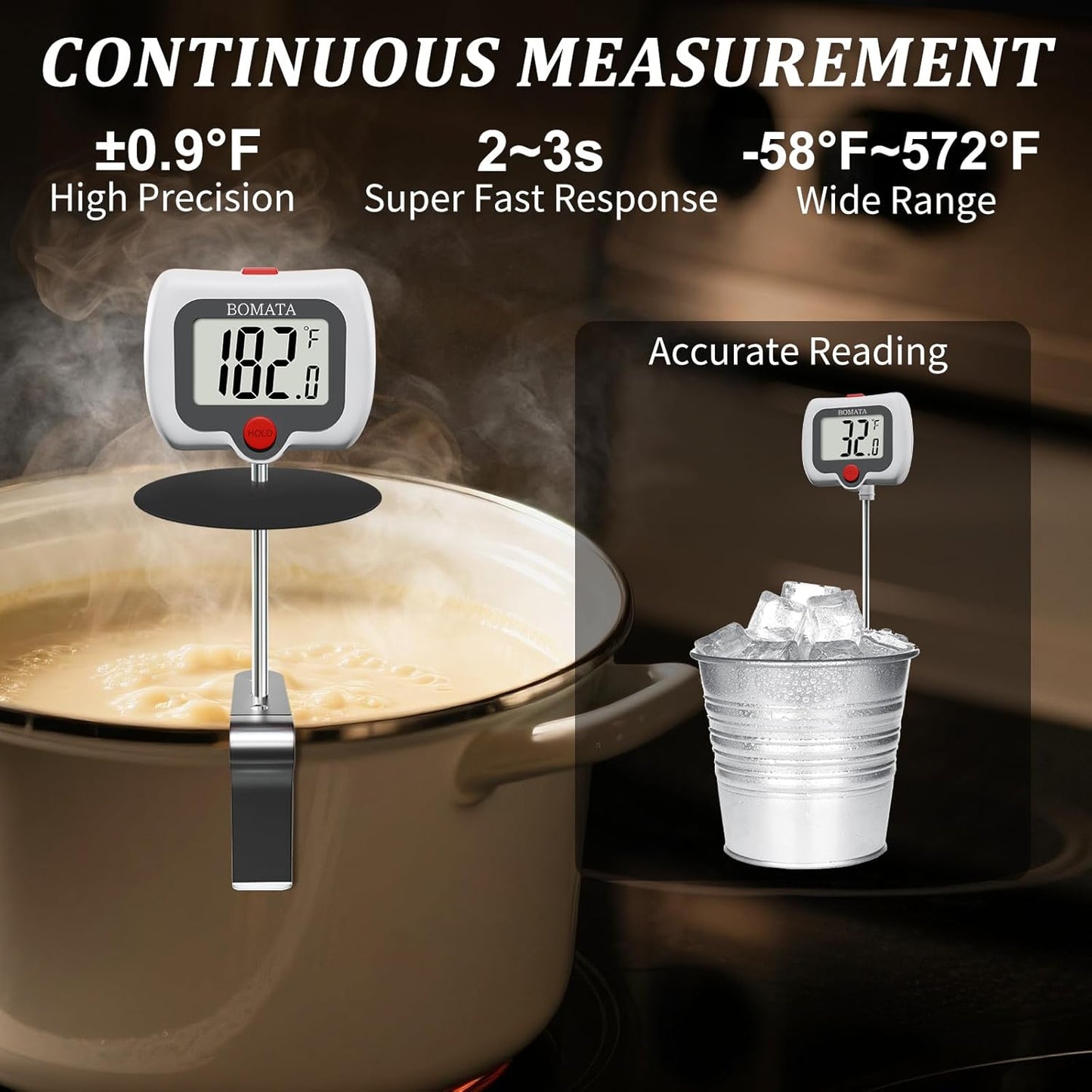 BOMATA Digital Candy Thermometer with Pot Clip, Deep Fry Oil Thermometer with Rotatable Display & Long Probe, for Candy Candle Making, Cooking, Food, Liquids, Water, Sugar.. White