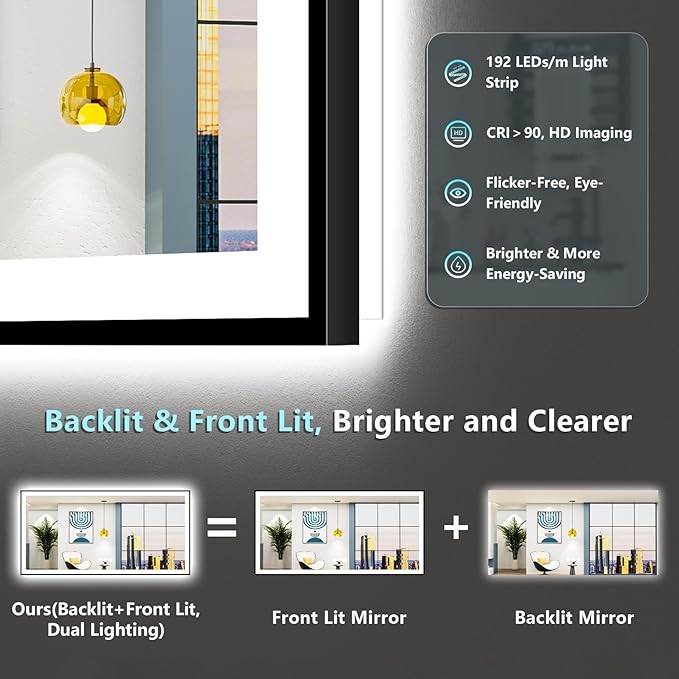 84x40 Black Framed LED Bathroom Mirror - Image 4
