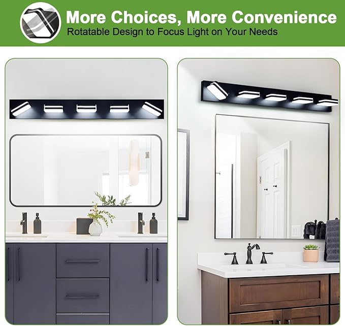 360° Rotate LED Bathroom Vanity Light Fixtures, 2100LM Acrylic Matte Black - Image 7