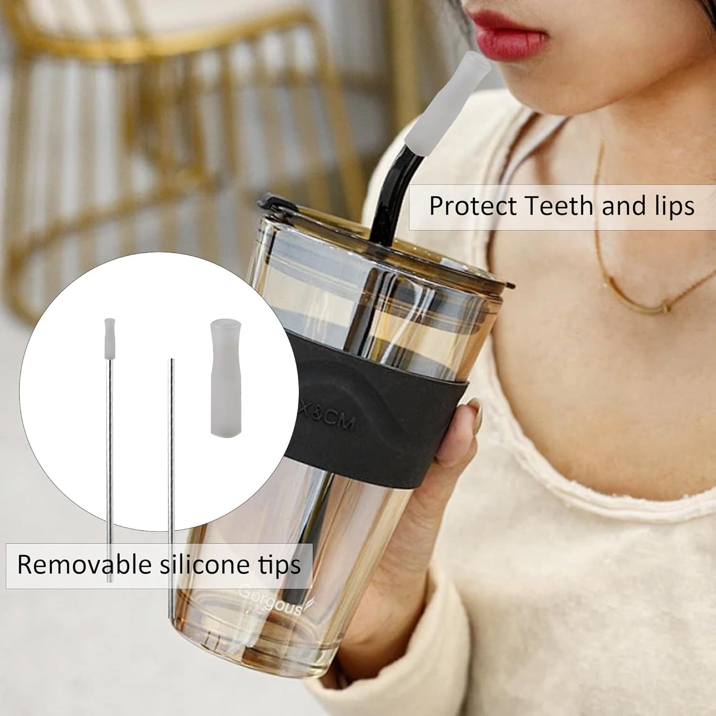 pson 8Pcs Silicone Straw Tips, Food Grade Reusable Anti-Scald/Cold Straw Covers Fit for 6mm Stainless Steel Straws(White)