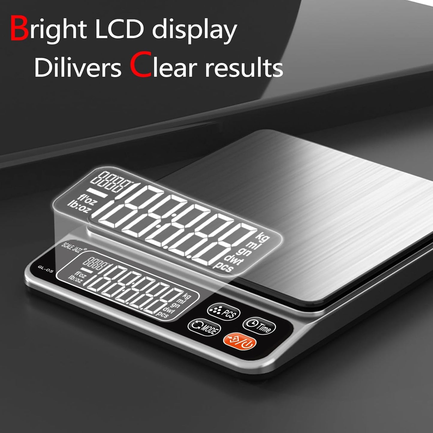 Food Scale,5kg/11lb Digital Kitchen Baking Scale Grams and Ounces for Cooking Coffee Meal prep Packages Weight Loss,0.1g high Precision,7Units with Timer, Easy Clean Stainless Steel