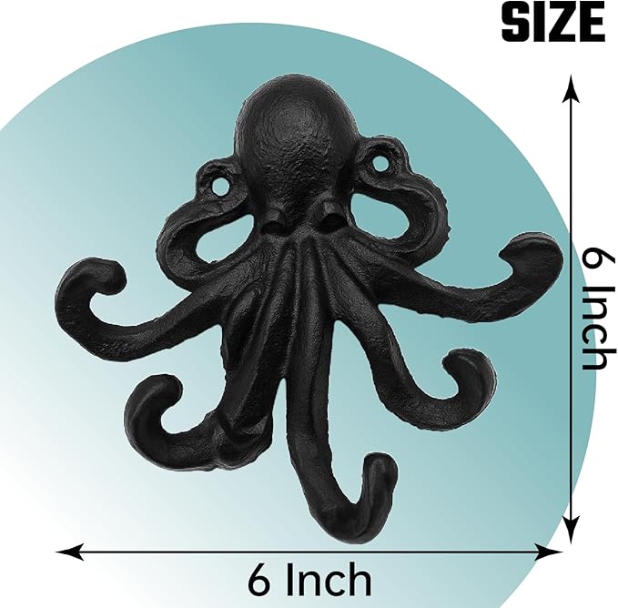 Octopus Cast Iron Wall Hook – Nautical Decorative Key Holder, Coastal Ocean - Image 2