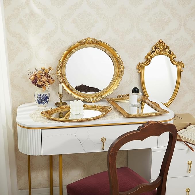 Beeveer 6 Pcs Vintage Gold Mirrors Set Decorative Hanging Wall Decor - Image 4