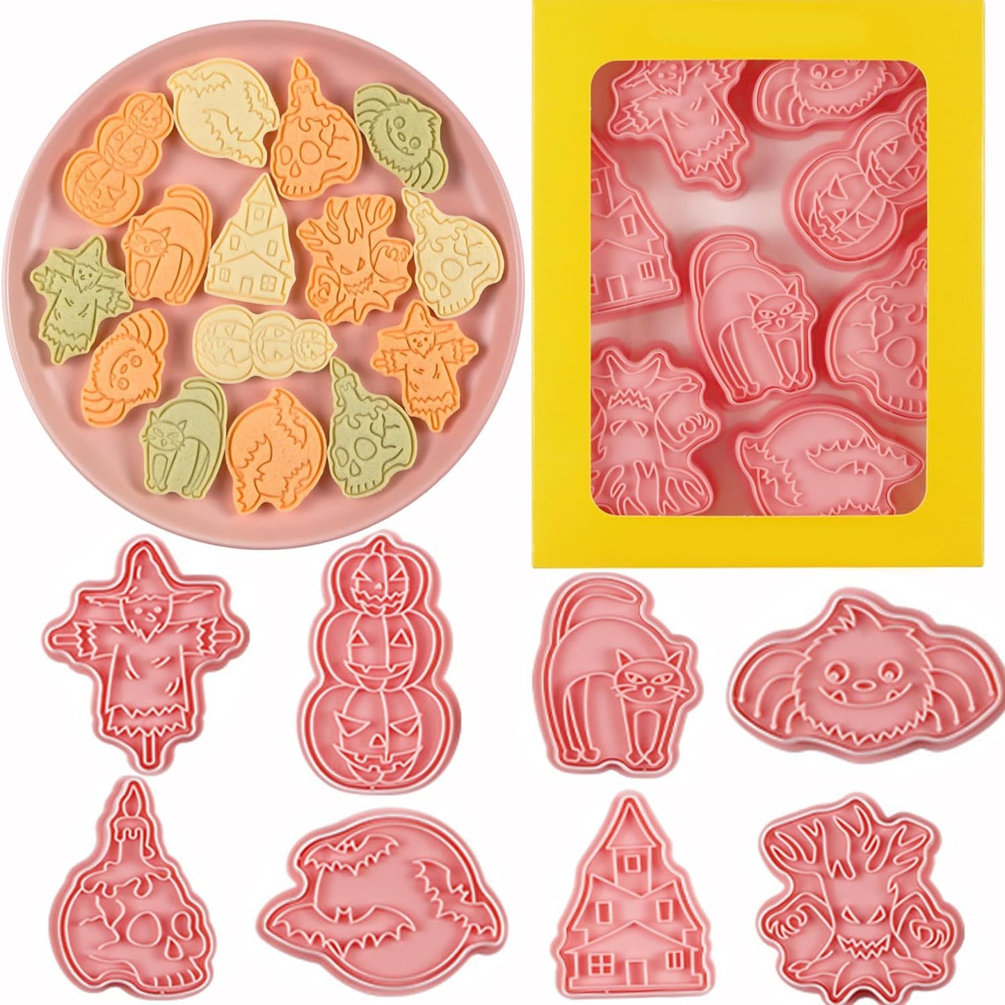 8 Pcs Halloween Cookie Cutters Set Baking Molds 3D Halloween Press type Cookie Cutter for Baking, Fondant, Cheese, and Pastries