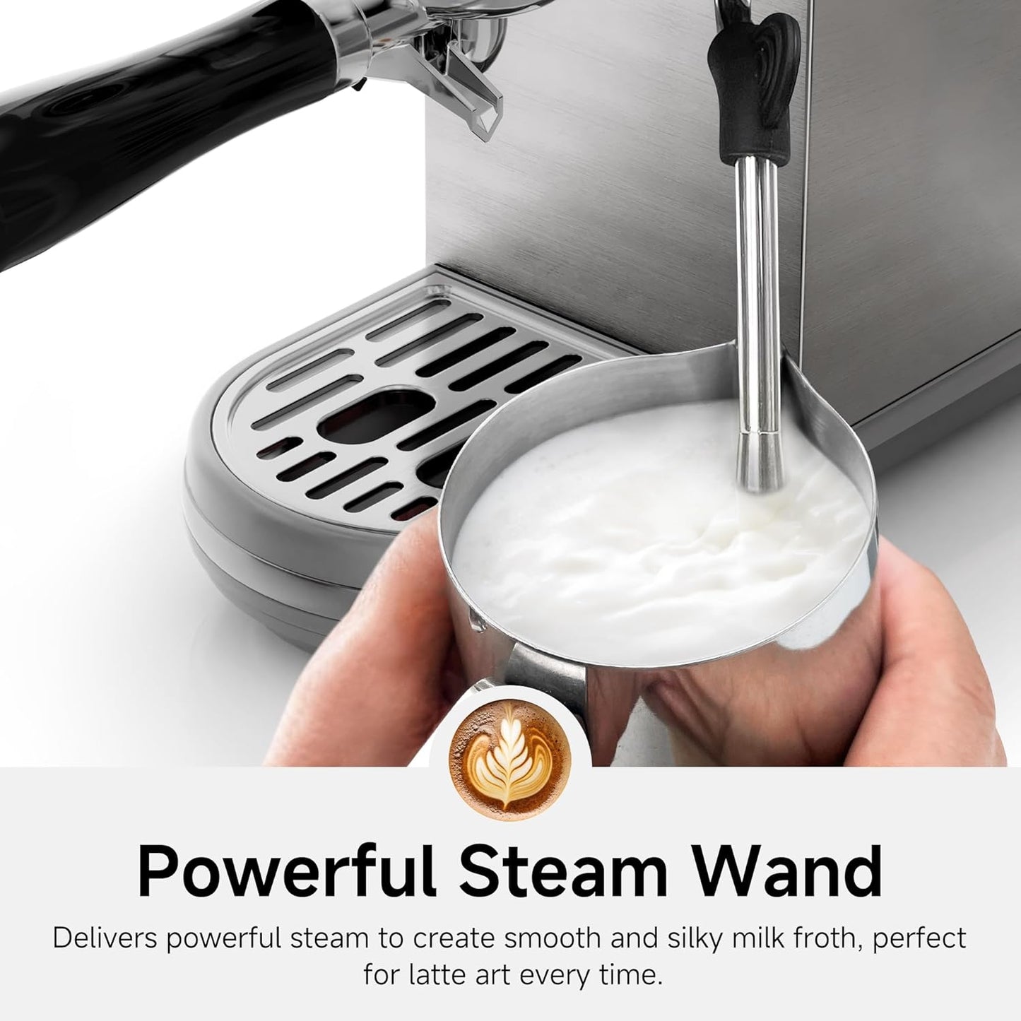 HIBREW Espresso Machine 20 Bar, Semi-Automatic Cappuccino Maker with Milk Frother for Latte Art, Adjustable Temperature & Water Volume, with Display, Pressure Gauge & Stainless Steel Body