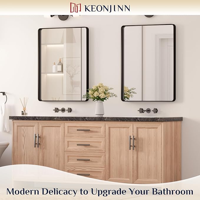 Keonjinn Black Bathroom Mirror for Over Sink, 24 x 32 Inch Matte Black Vanity - Image 2