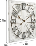 EMAX HOME Large Farmhouse Wall Clock – 24 Inch White Square Rustic Wooden Clock - Image 3