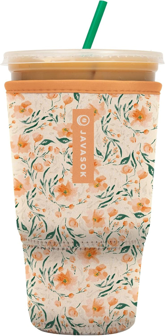 Sok It JavaSok Iced Coffee & Cold Soda Insulated Neoprene Cup Sleeve (Blush Blossoms, XLarge: 38-42oz)