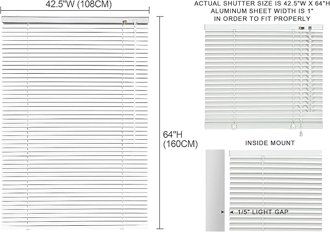 YIIBAII Mini Blinds Suitable for 43" W x 64" H Windows 1" Aluminum Horizontal - Image 6