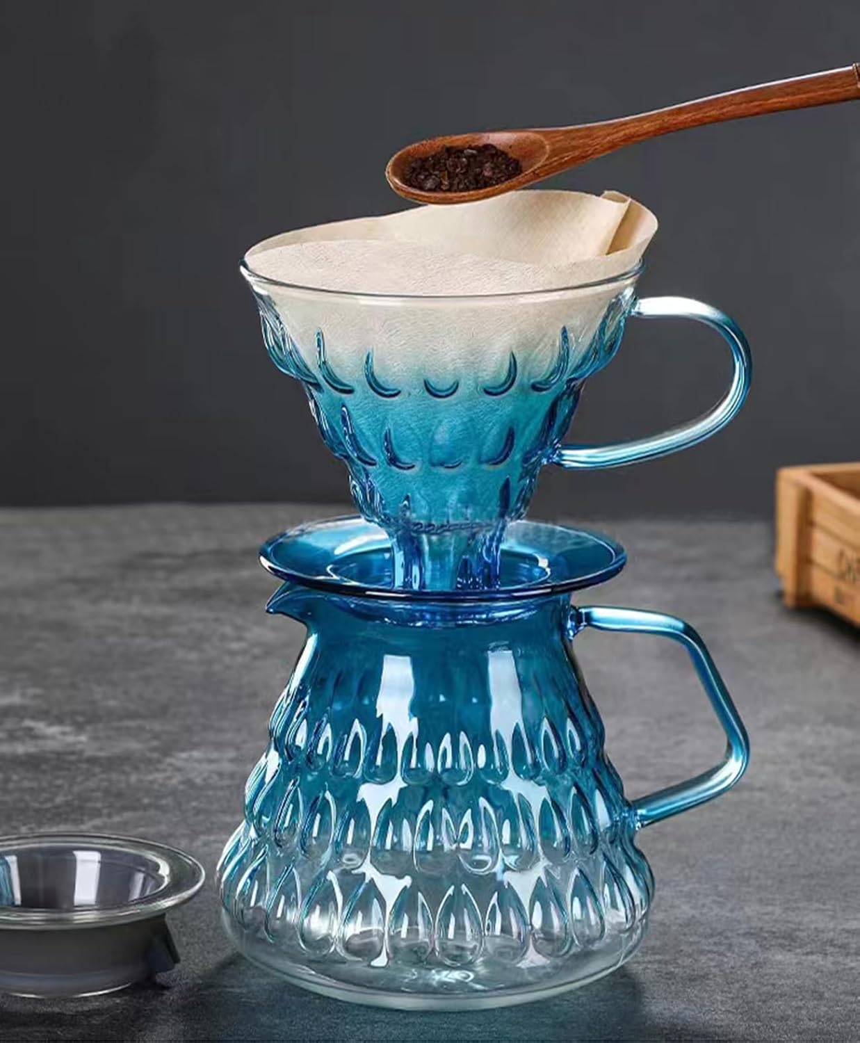 Glass Coffee Dripper, Pour Over Coffee Maker, Reusable Coffee Filter Cup, Slow Brewing Accessories for Home, Cafe, Restaurants(V02,1-4Cups) (Blue)