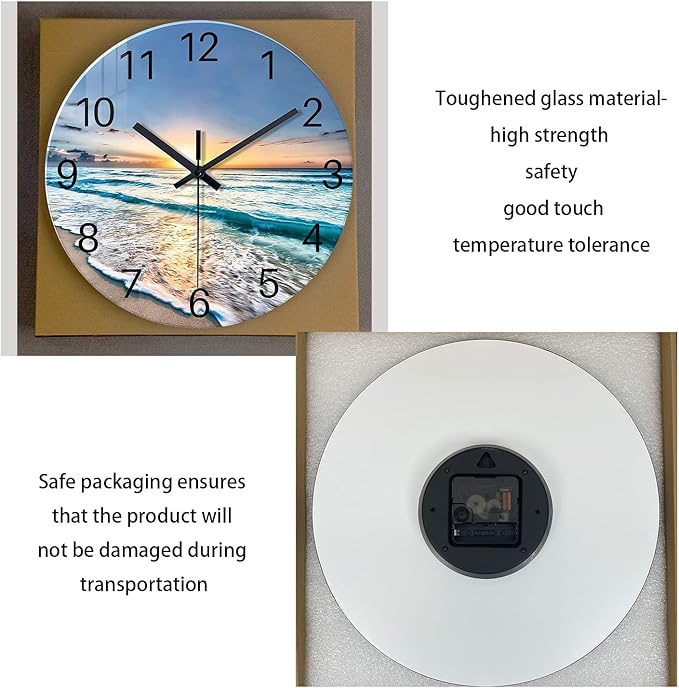 Blue Coastal Wall Clocks Battery Operated 16 Inch Glass Wall Clock Silent Beach - Image 6