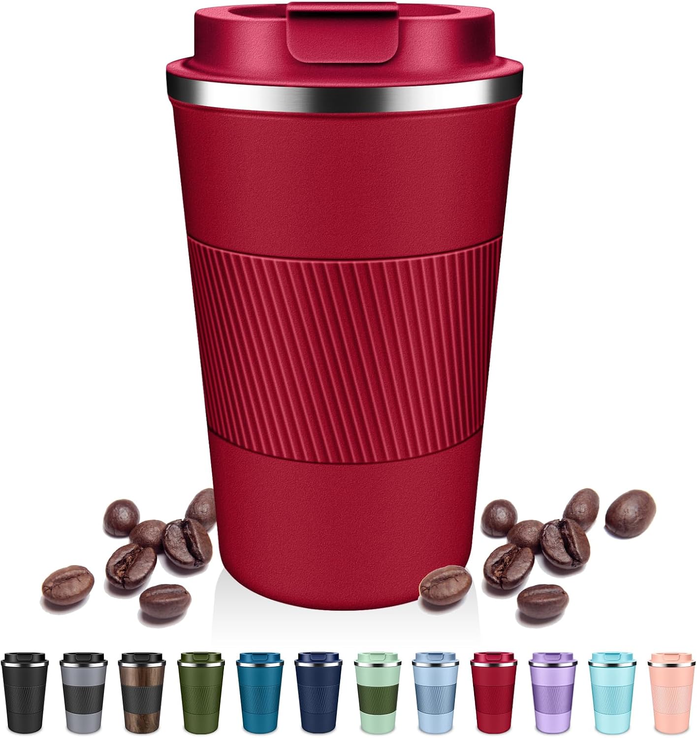 Insulated Coffee Tumblers with Flip Lid 12oz / 17oz, Stainless Steel Travel Coffee Mug Leak Proof, Vacuum Insulated Reusable Cup, Keeps Cold and Hot for Tea