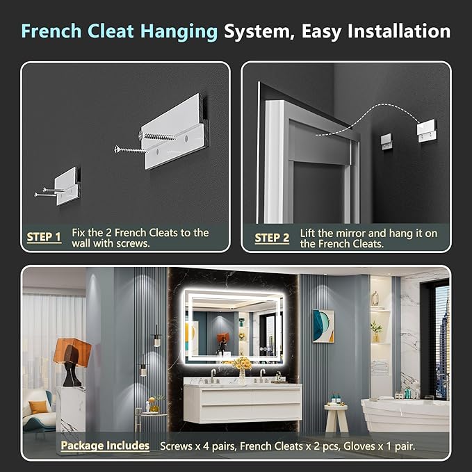 48x32 LED Bathroom Mirror with Lights, Backlit and Front Lit Anti-Fog Lighted - Image 9