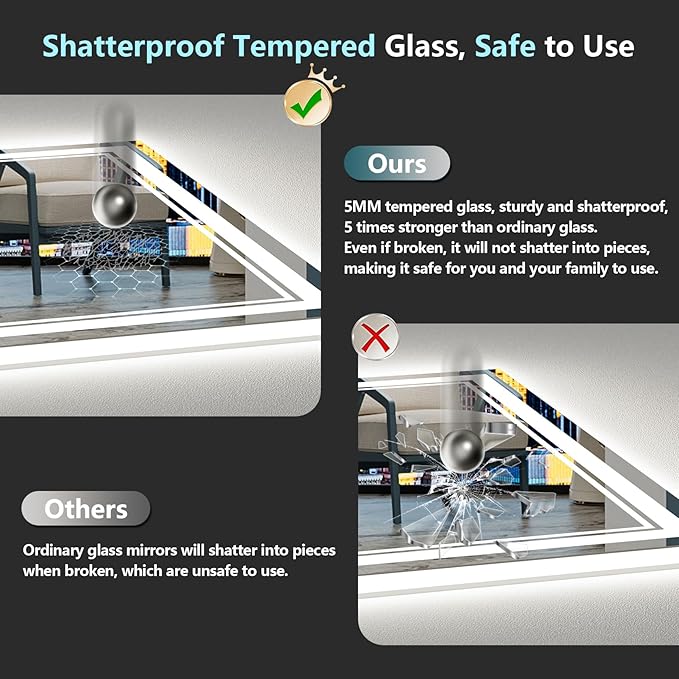 44x32 LED Bathroom Mirror with Lights, Backlit and Front Lit Anti-Fog Lighted - Image 7