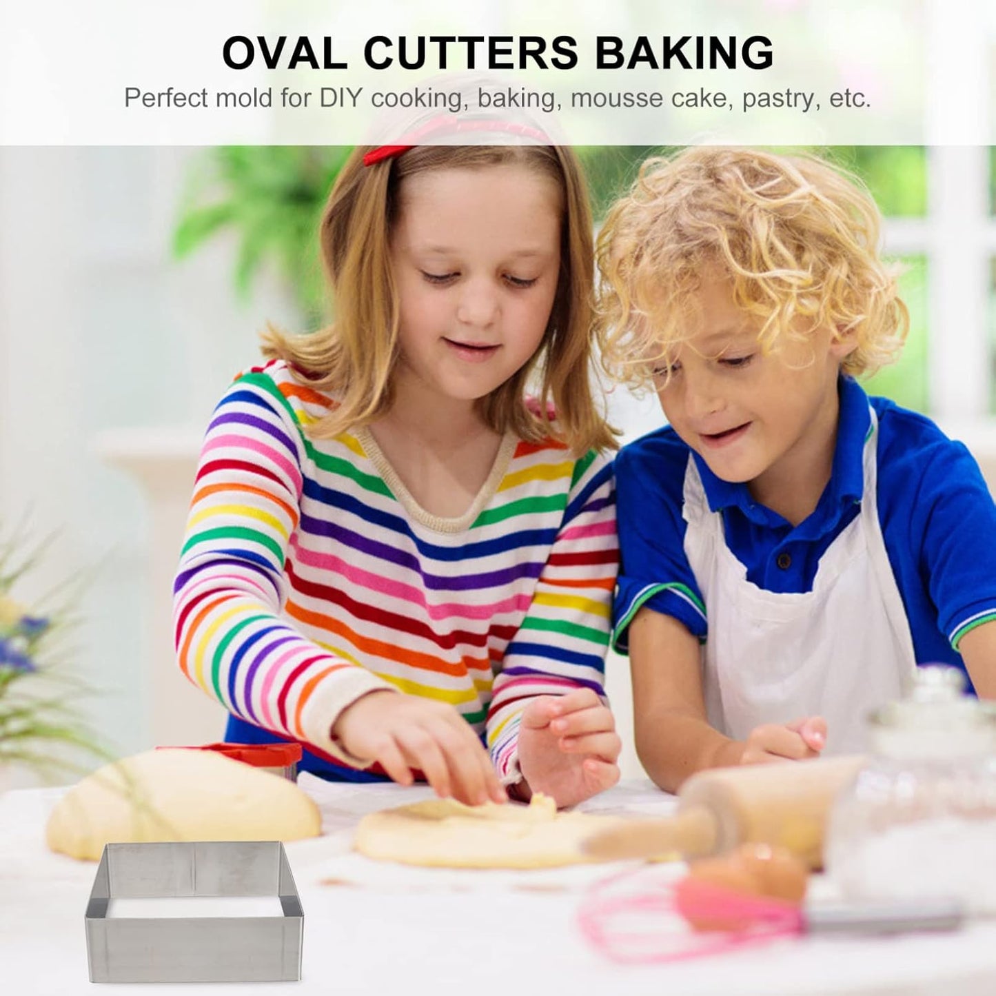 Luxshiny Stainless Steel Cake Ring Set Adjustable Square Baking Molds for Diy Desserts 5 Inch Pastry Rings for Cake Mousse and Baking