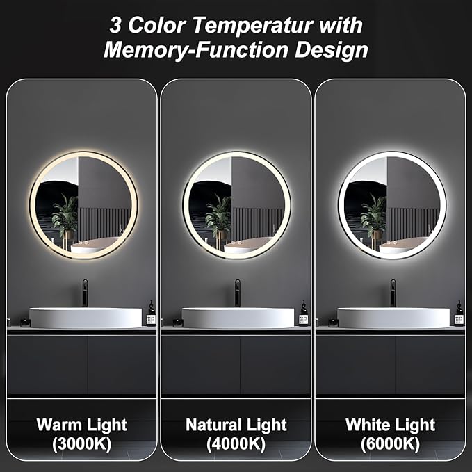 NEWBULIG 24 Inch Round LED Bathroom Wall Mirror - Image 4