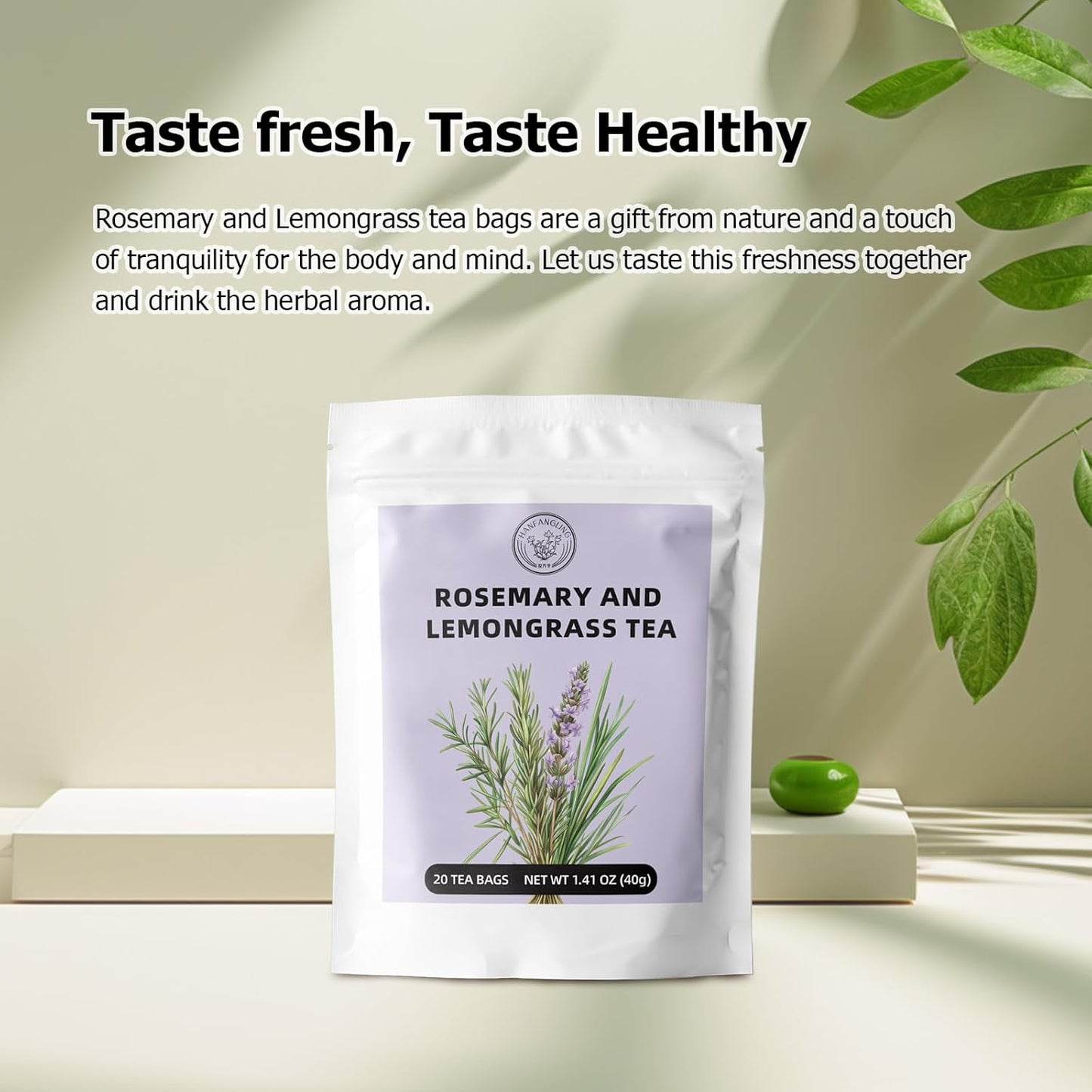 HANFANGLING Rosemary Lemongrass Herbal Tea - 20 Tea Bags, Natural Blend of Rosemary & Lemongrass, Caffeine-Free, Refreshing & Uplifting, Relaxation & Digestion