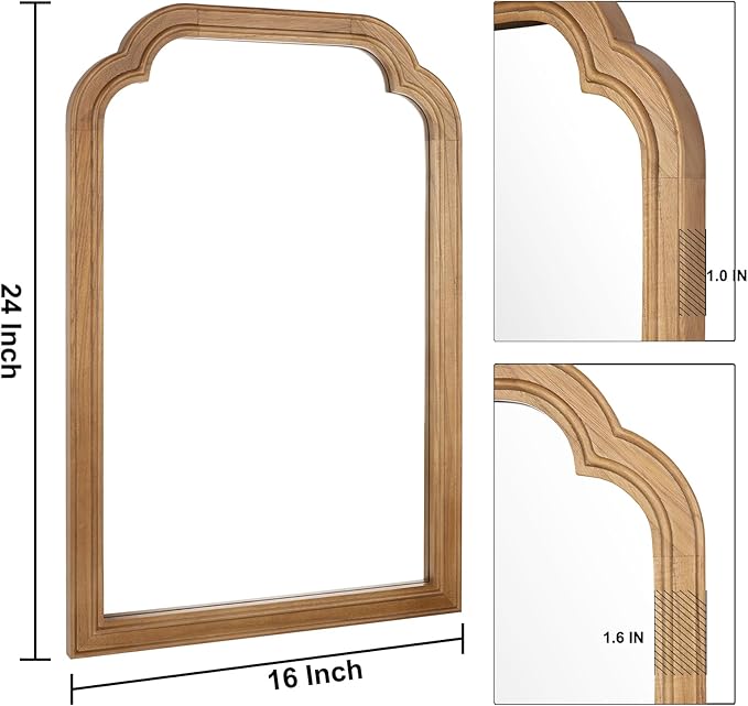 Wood Bathroom Mirror for Wall, 24 x 16 Inch Decorative Wall Mirror - Image 2