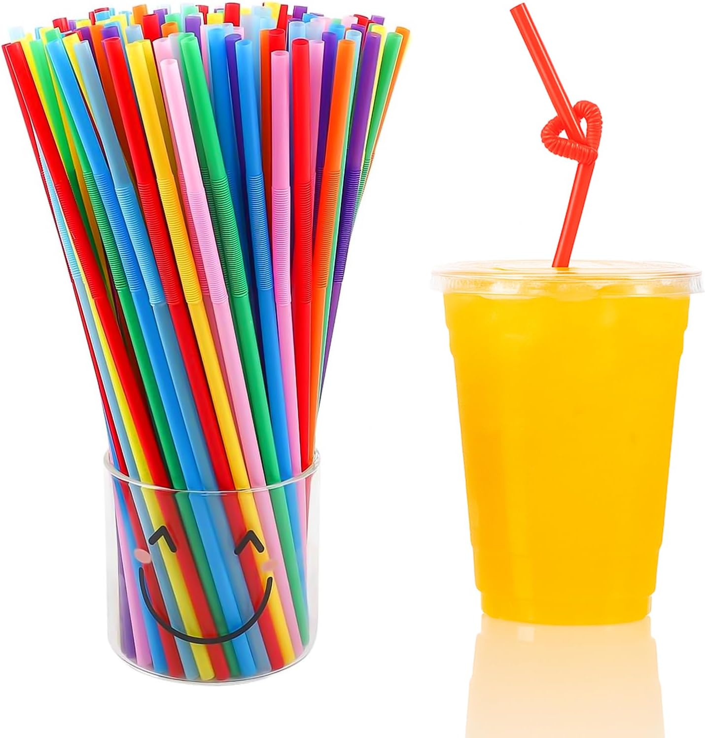 Tomnk 300pcs 10.3 Inches Disposable Flexible Bendy Drinking Straws Plastic Straws