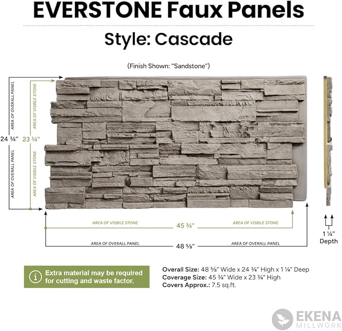 EverStone Cascade Faux Stone Panel, 48 5/8"W x 24 3/4"H x 1 1/4"D, Cannondale - Image 2
