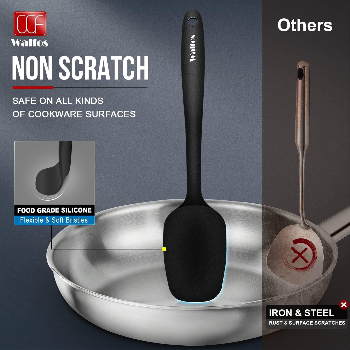 Walfos Silicone Spatula Set of 8(600°F）- Heat Resistant Kitchen Silicone Scraper Spatulas & Mini Spatulas, One-Piece Seamless Design, Perfect for Cooking Mixing & for Non-stick Cookware,black