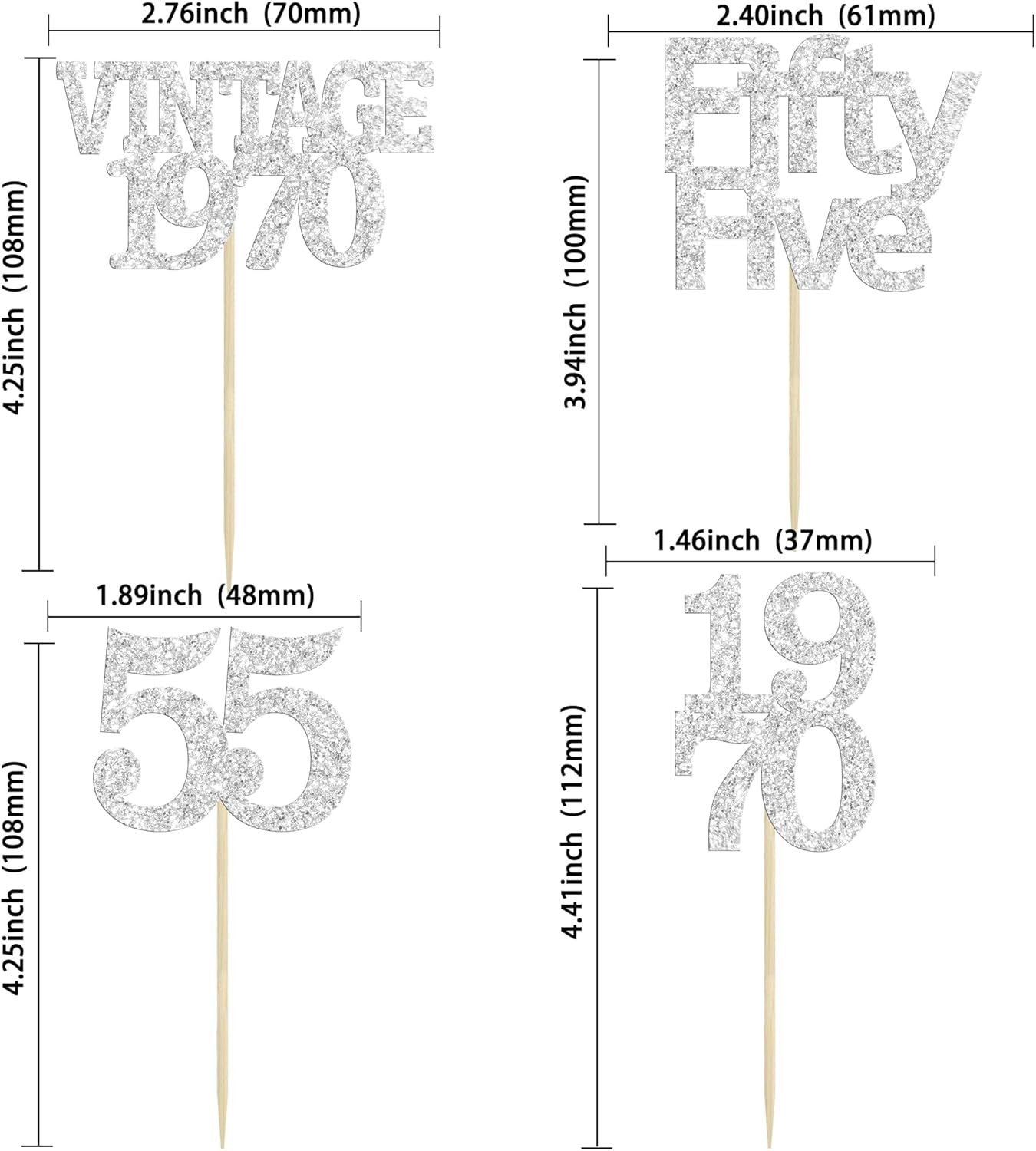 Gyufise 24Pcs 55th Birthday Cupcake Toppers Glitter Cheers to 55 Fabulous Fifty Five Vintage 1970 Cupcake Picks 55th Birthday Wedding Anniversary Party Cake Decorations Supplies Rose Gold