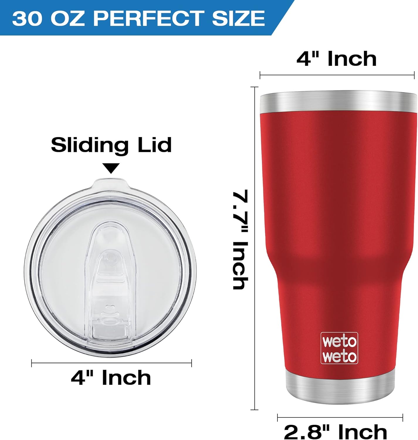 WETOWETO 30oz Tumbler, Stainless Steel Vacuum Insulated Water Coffee Tumbler Cup, Double Wall Powder Coated Spill-Proof Travel Mug Thermal Cup for Home Outdoor (Red, 1 Pack)